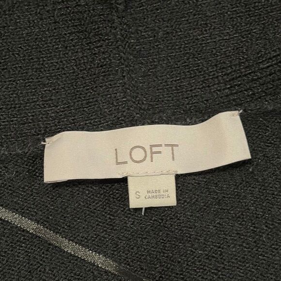 LOFT Wool Blend Open Front Longline Cardigan Black Small Ribbed Knit - Picture 4 of 5